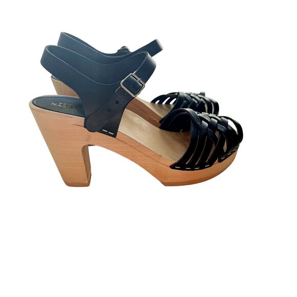 Swedish Hasbeens Woven Clog Sandals 36 US 6 Black Heeled Shoes Boho - Picture 3 of 10